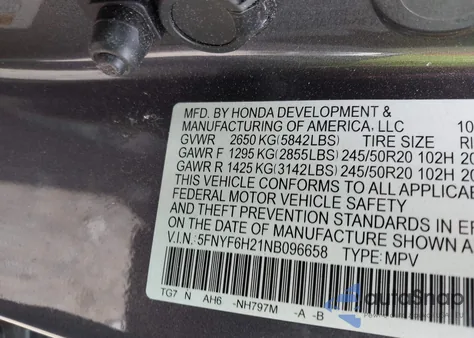 2022 Honda Pilot Awd Special Edition z USA, uszkodzony, nr VIN 5FNYF6H21NB096658
